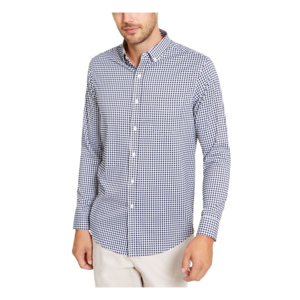 CLUBROOM Mens White Gingham Collared Classic Fit Stretch Dress Shirt XXL